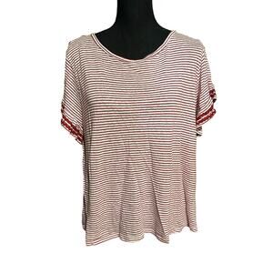Solutions! Red White Striped Ruffle Sleeve T-Shirt Top Women's M Medium